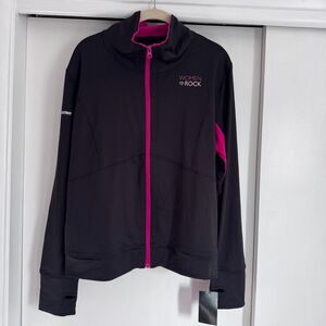Women Rock Marathon Full Zip Running Jacket NWT Black Hot Pink XXL